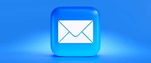 3D blue mail icon on blue