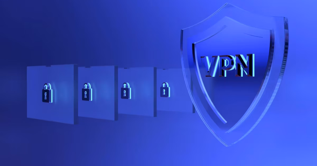 VPN shield with locked folders background