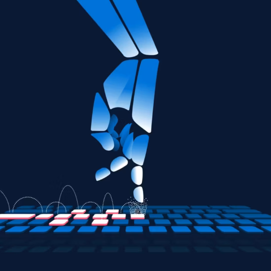 Robot hand interacting with keyboard