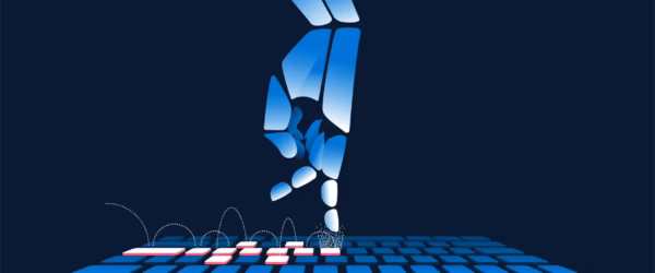 Robot hand interacting with keyboard