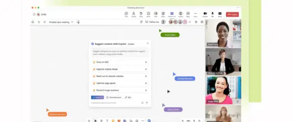 Collaborative digital workspace with video calls.