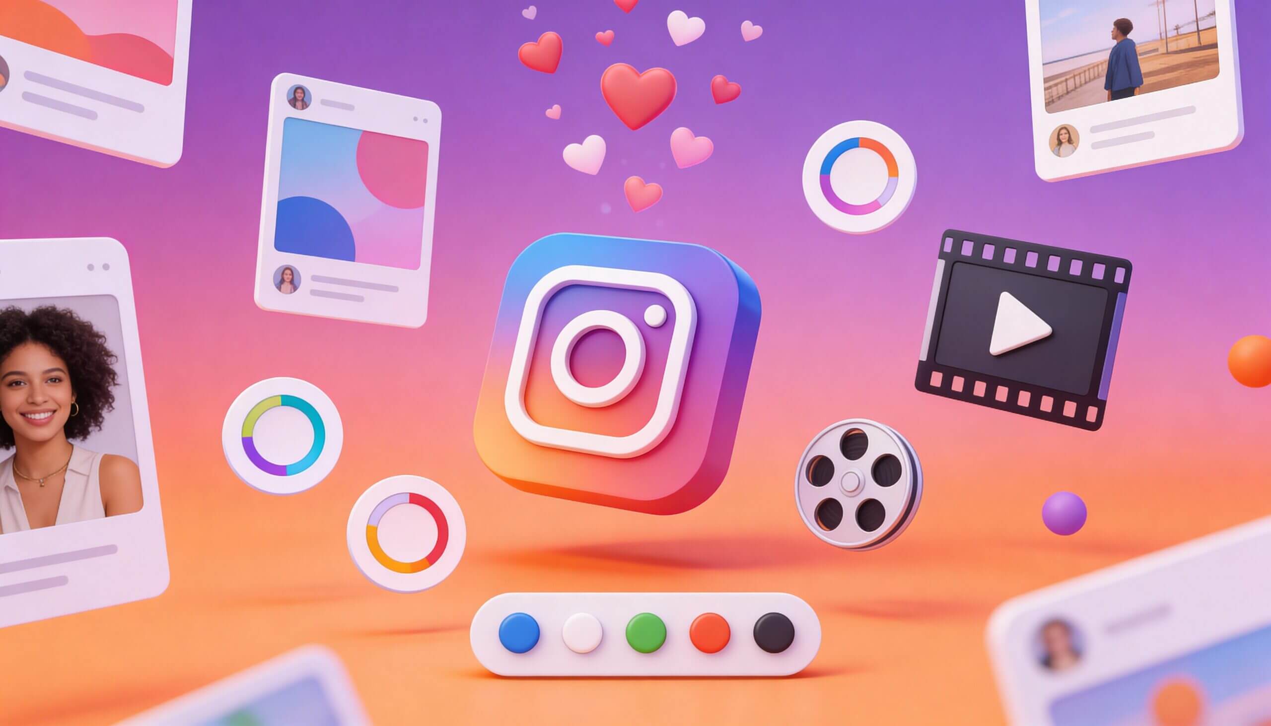 Instagram logo with media icons