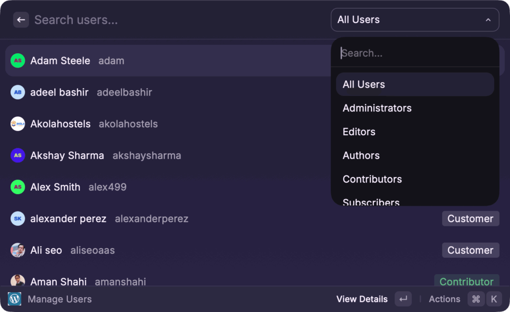 Manage Users WordPress Manager for Raycast Manage Your Site Without Opening a Browser ‹ Gaurav Tiwari — WordPress