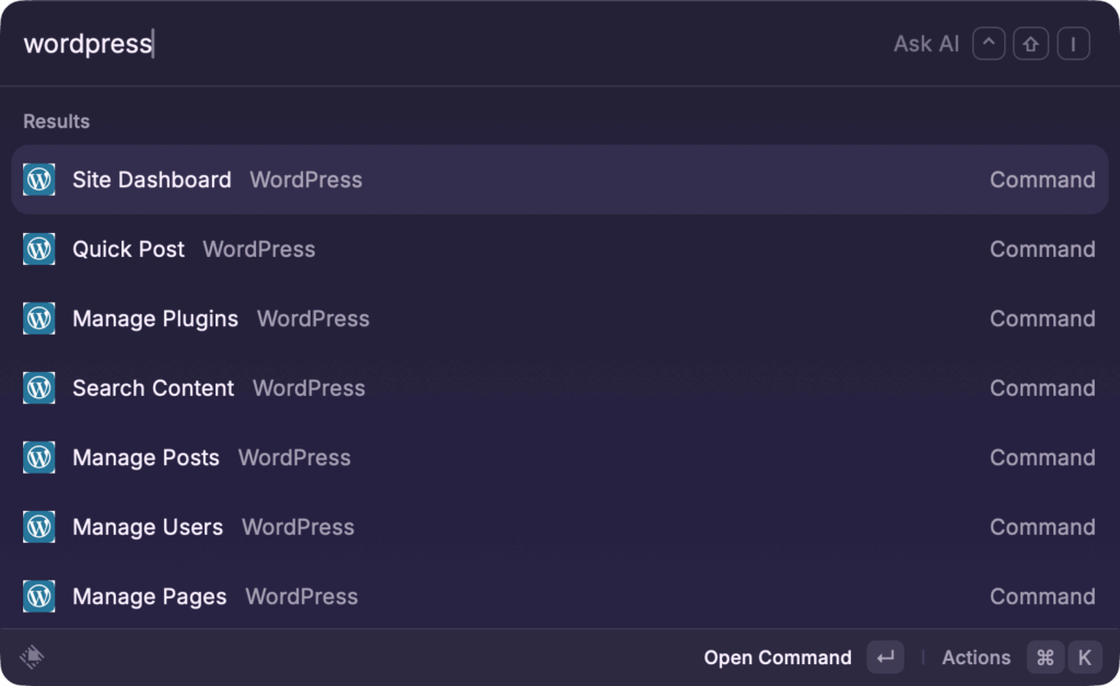 WordPress Manager for Raycast Preview