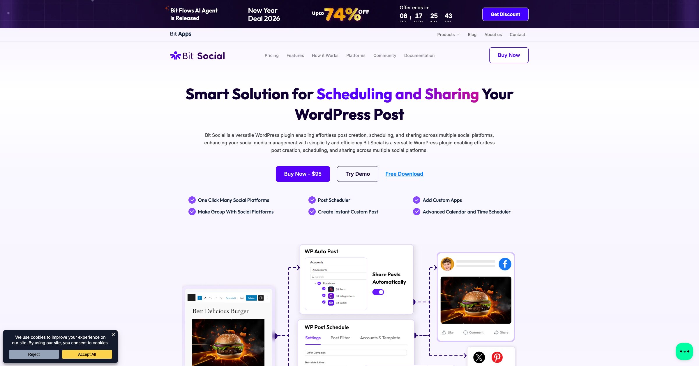Bit Social dashboard for scheduling and publishing WordPress content to social networks