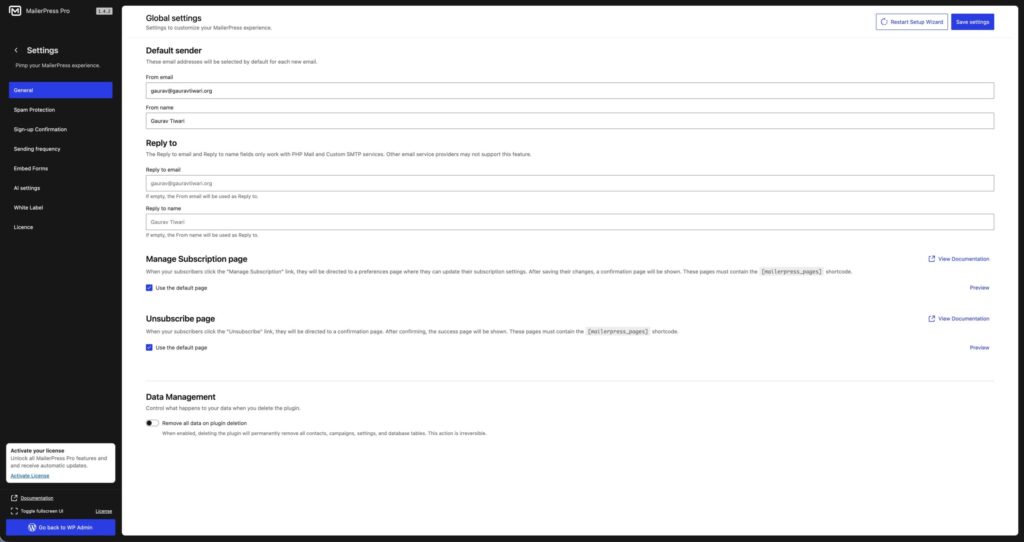 mailerpress global settings