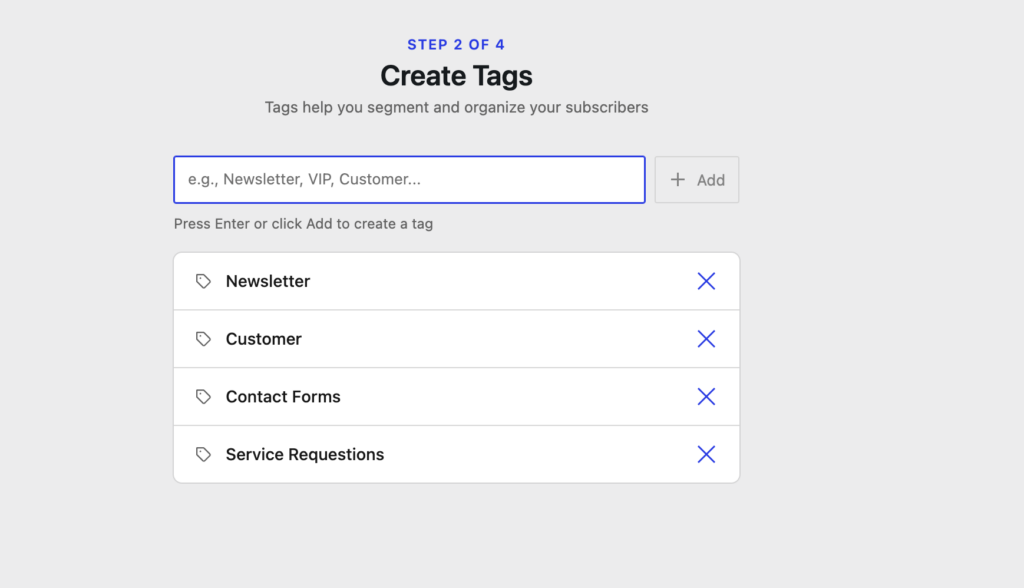 Create Tags step