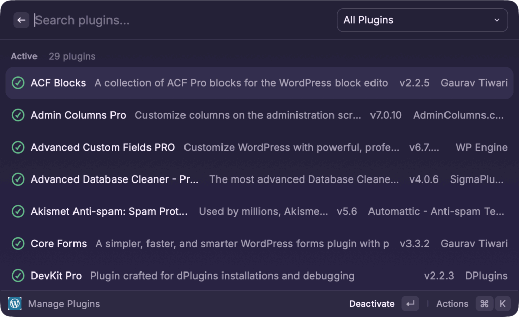 manage plugins raycast
