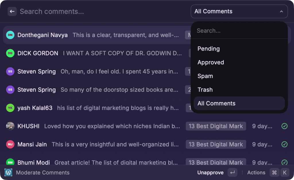 moderate comments raycast