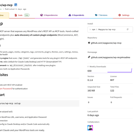 screenshot wp mcp npm