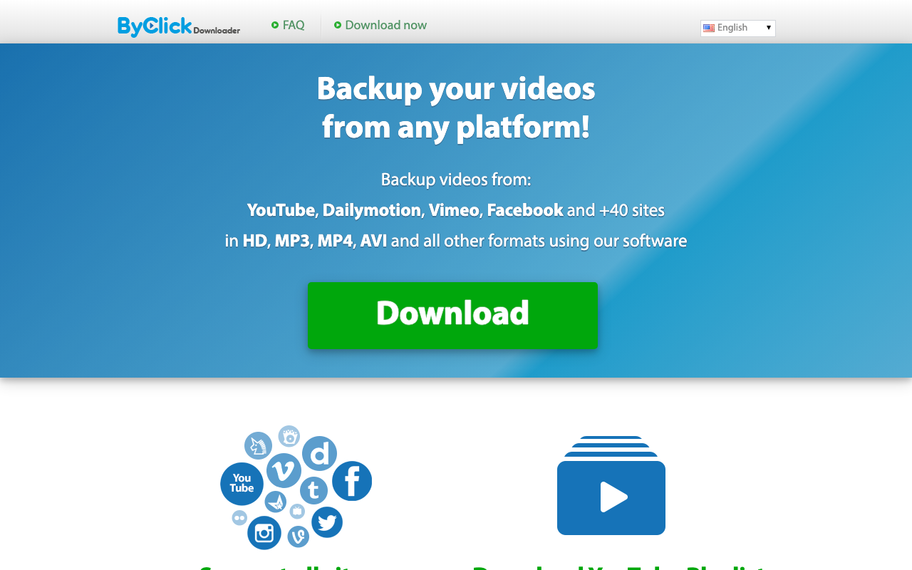 ByClick Downloader homepage - backup videos from any platform