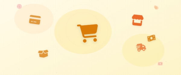 eCommerce guide with shopping cart, store, payments, shipping, and revenue icons