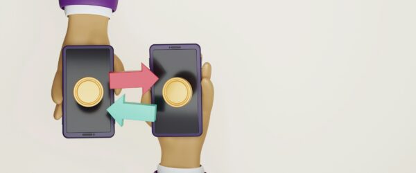 Businessmen are conducting financial transactions on smartphones directly, P2P, peer-to-peer and fintech