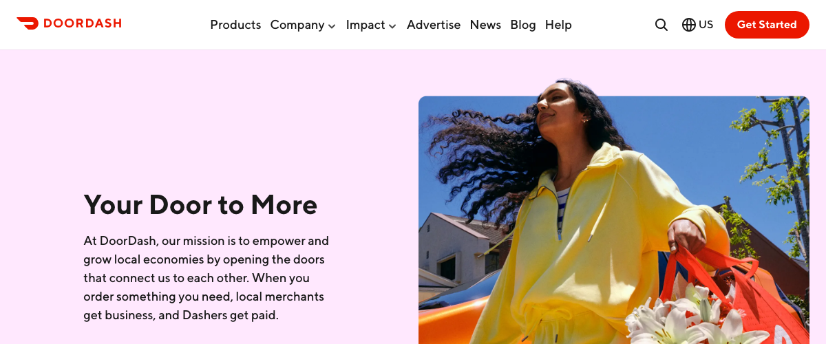 DoorDash on-demand food delivery service homepage