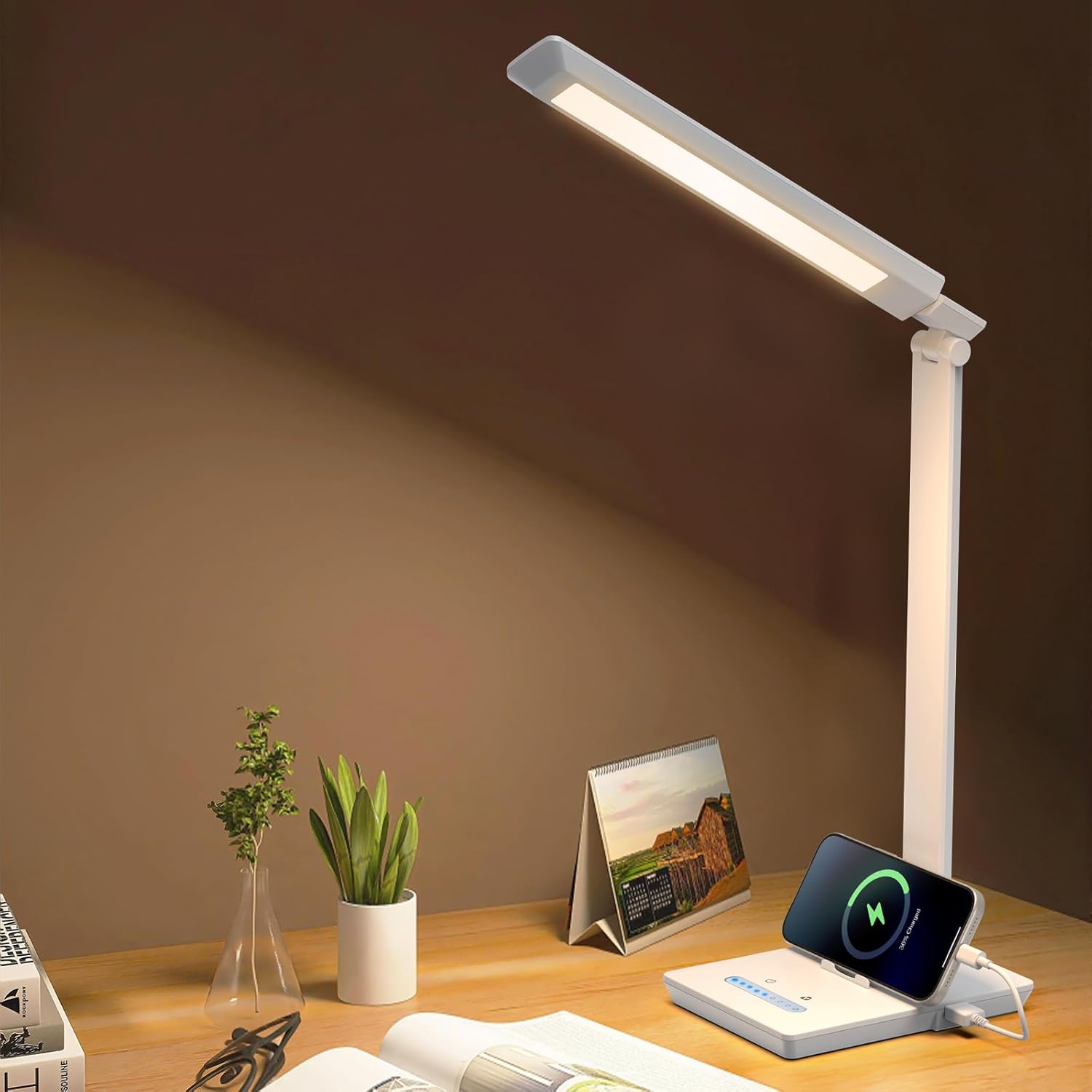 LED Desk Lamp with USB Charging Port, 14W 900LM Dimmable Eye-Caring Reading Lamp