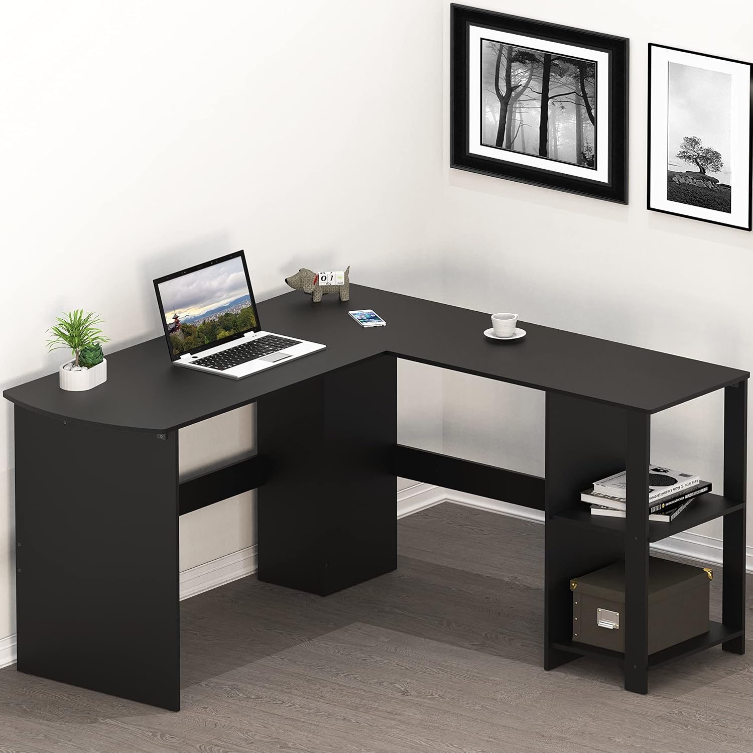 SHW 51 x 51 Inches L-Shaped Home Office Wood Corner Desk with Storage