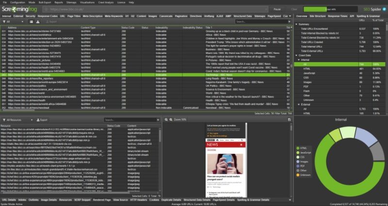 Screaming Frog SEO Spider website crawler interface