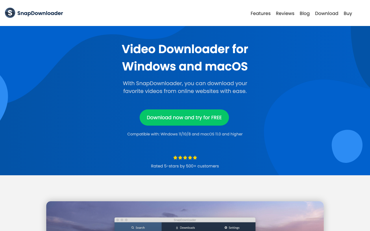SnapDownloader homepage - video downloader for Windows and macOS