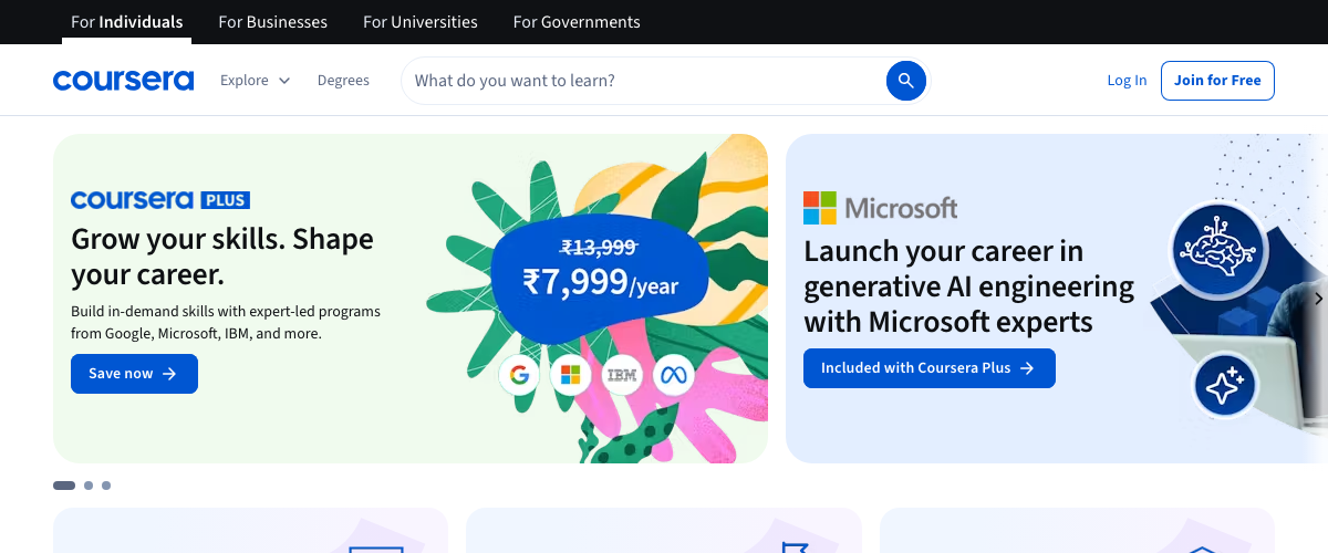 Coursera homepage - online courses from top universities