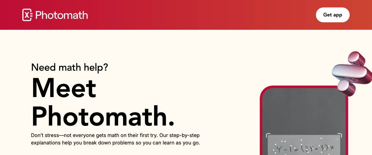 Photomath homepage - camera-based math solver