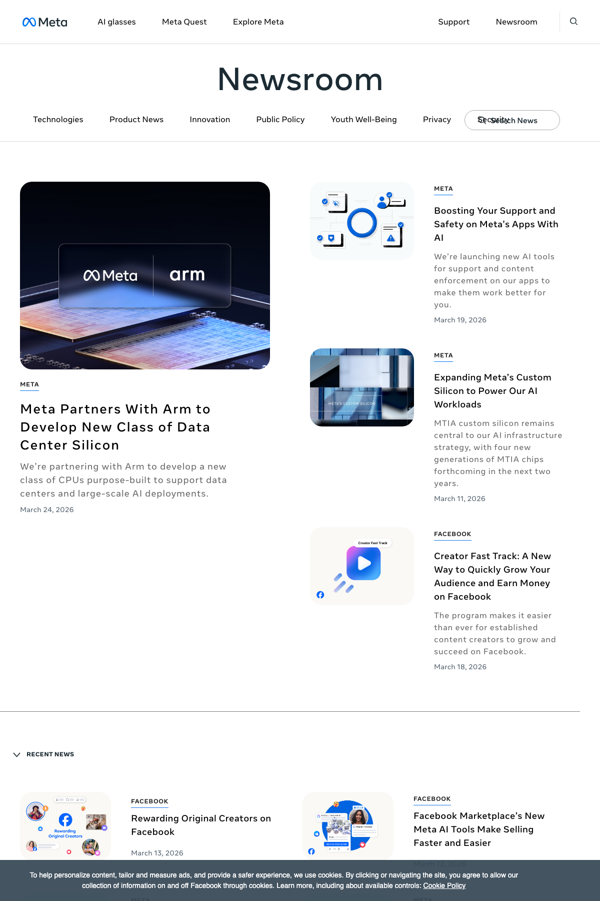 Meta Newsroom (about.fb.com/news) - WordPress website example screenshot
