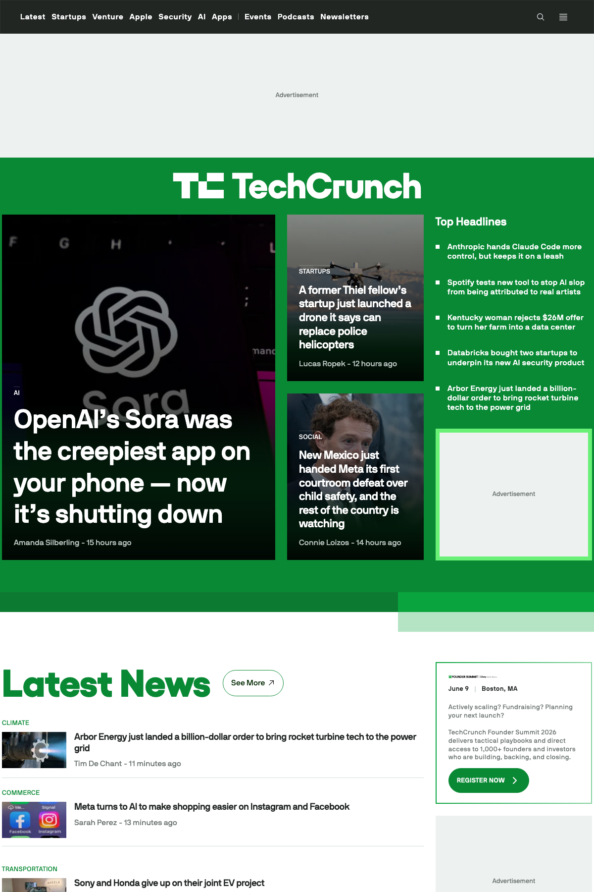 TechCrunch (techcrunch.com) - WordPress website example screenshot