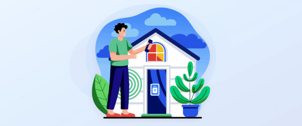 Smart home controlled by Apple TV with connected devices and security lock