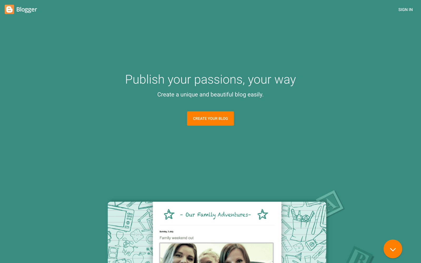 Blogger free blogging platform homepage