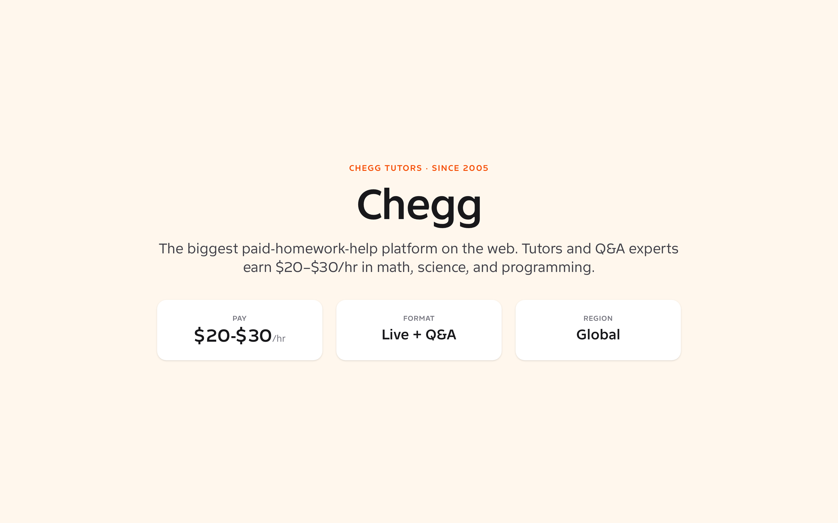 Chegg Tutors — site that pays you to do homework, $20-$30/hr in math science programming