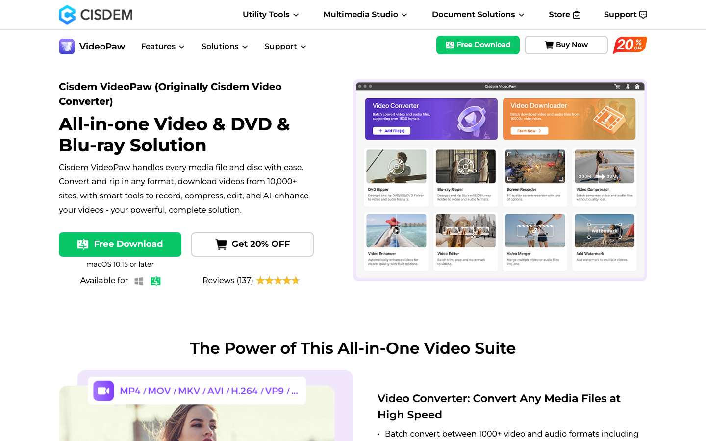 Cisdem Video Converter for Mac — macOS multi-purpose ripper that handles DVD, Blu-ray, and online video conversion in one app