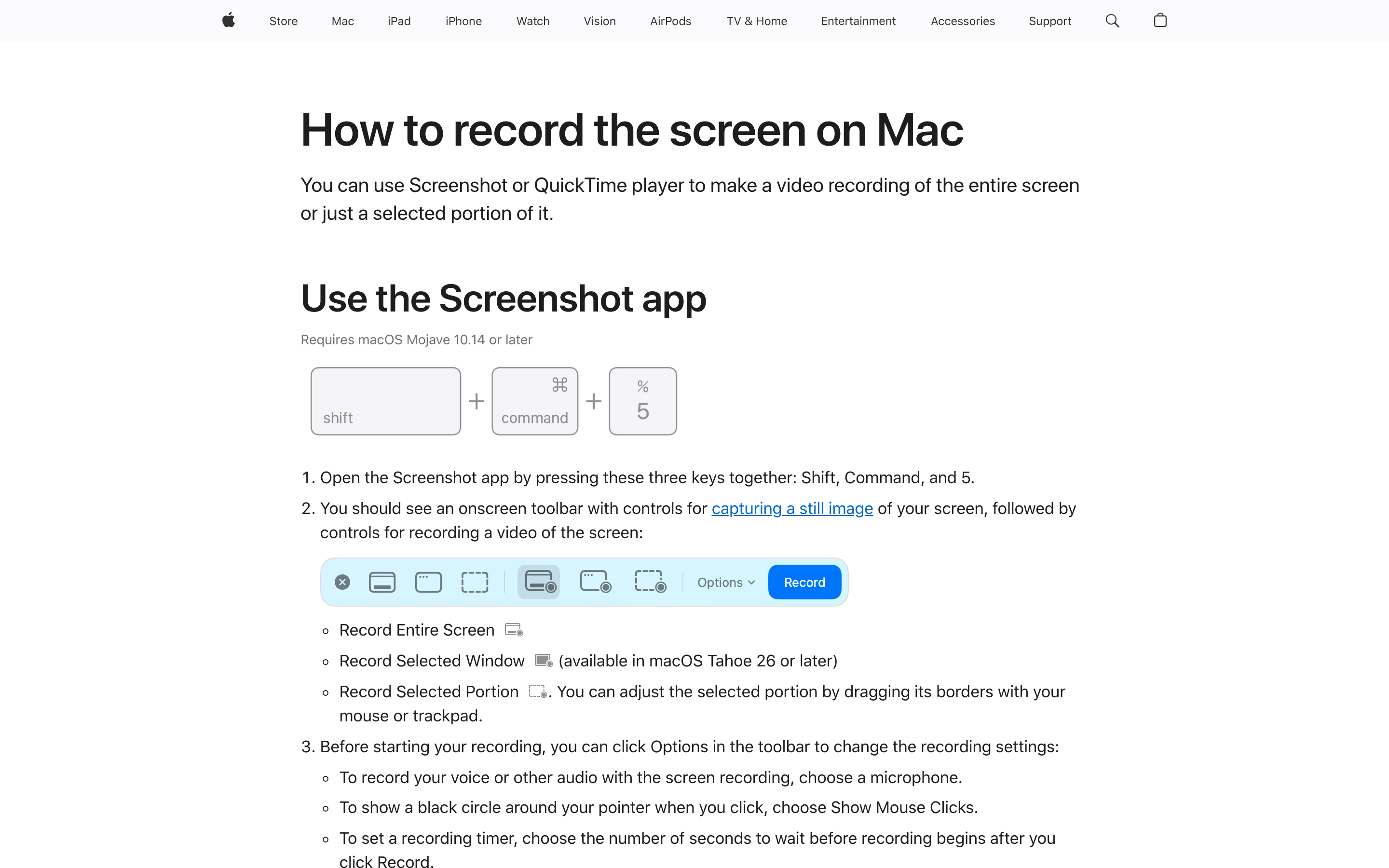 macOS Screenshot toolbar (Cmd+Shift+5) — built-in tool for capturing screenshots and recording video on a Mac