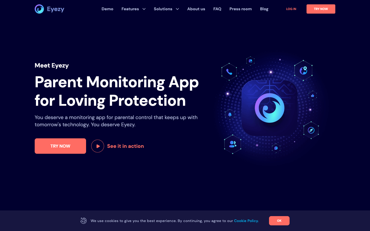 Eyezy — modern phone monitoring app with AI-driven alerts, social media tracking, and screen recording