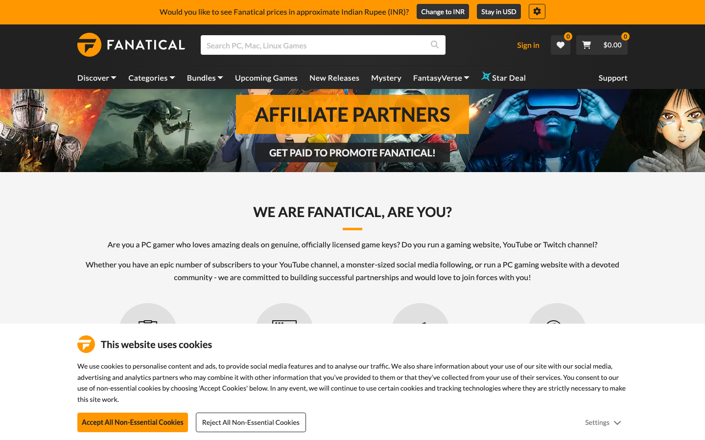 Fanatical Affiliate Program — 5 percent commission on official Steam game keys and bundles, 30-day cookie, easy approval
