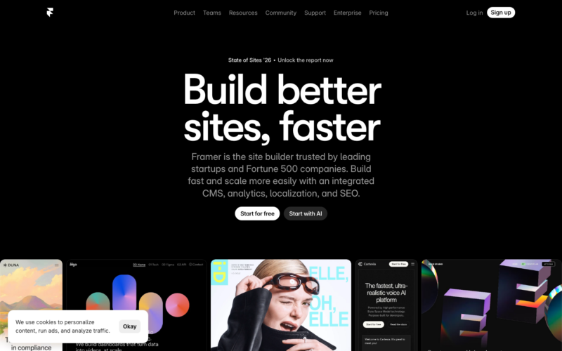 Framer — design-first website builder for fast modern school sites, $5 per month Mini, $15 per month Basic