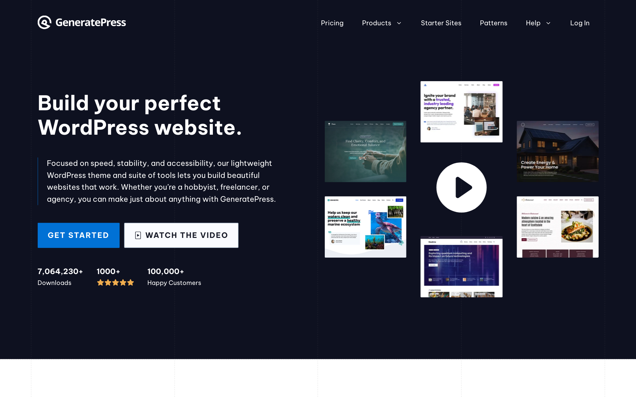 GeneratePress homepage showing the lightweight WordPress theme