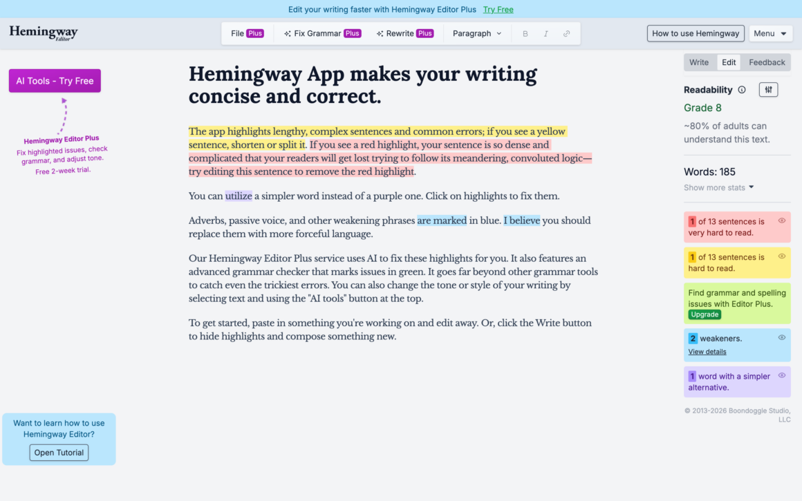 Hemingway Editor Readability Checker