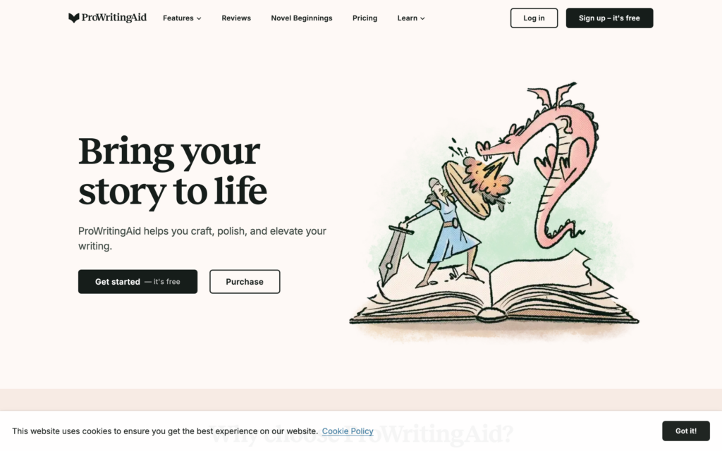ProWritingAid website introducing its story-writing and editing tools.