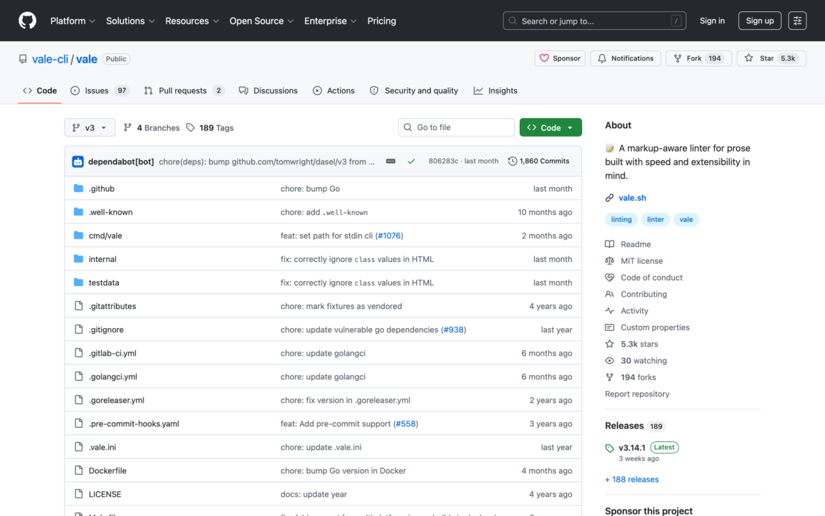 Vale Open Source Documentation Linter