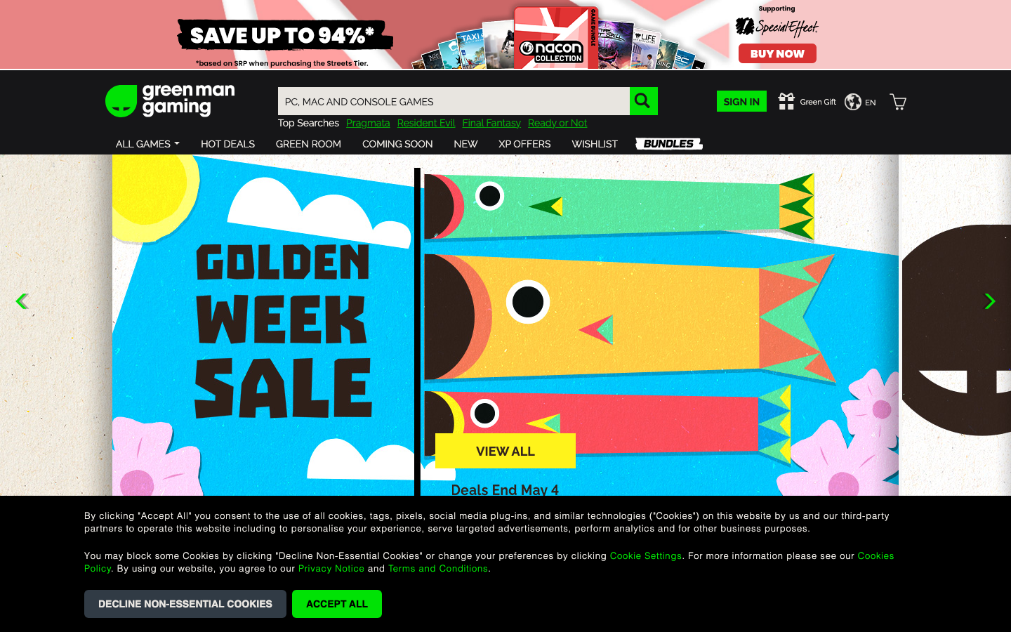 Green Man Gaming — official PC game key reseller across Steam, Epic, Origin, Uplay, and Battle.net