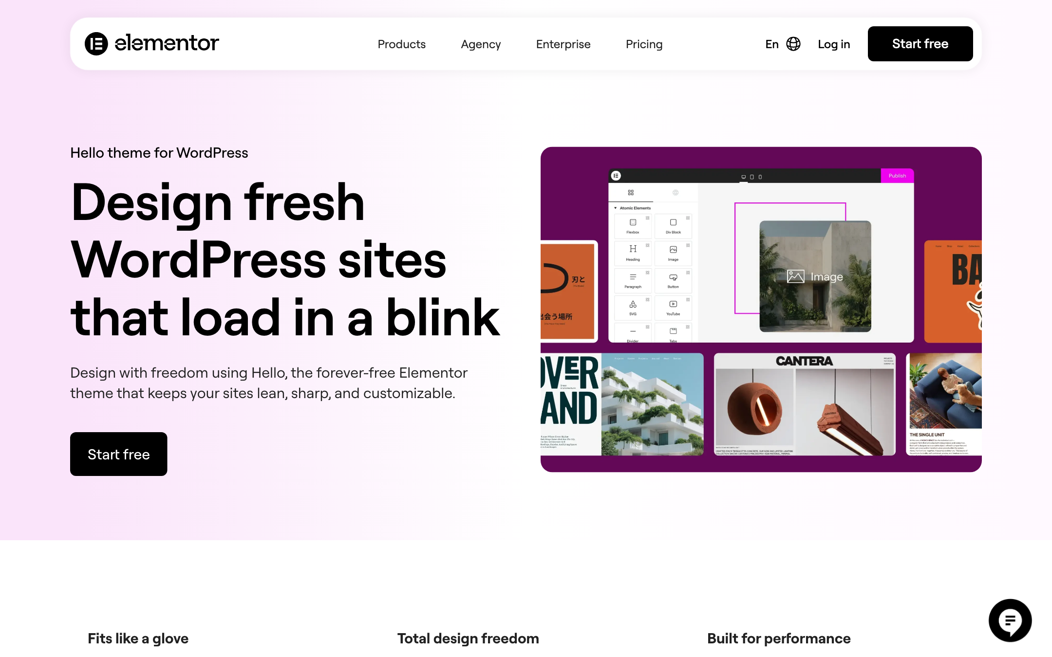Hello Elementor theme page from Elementor.com