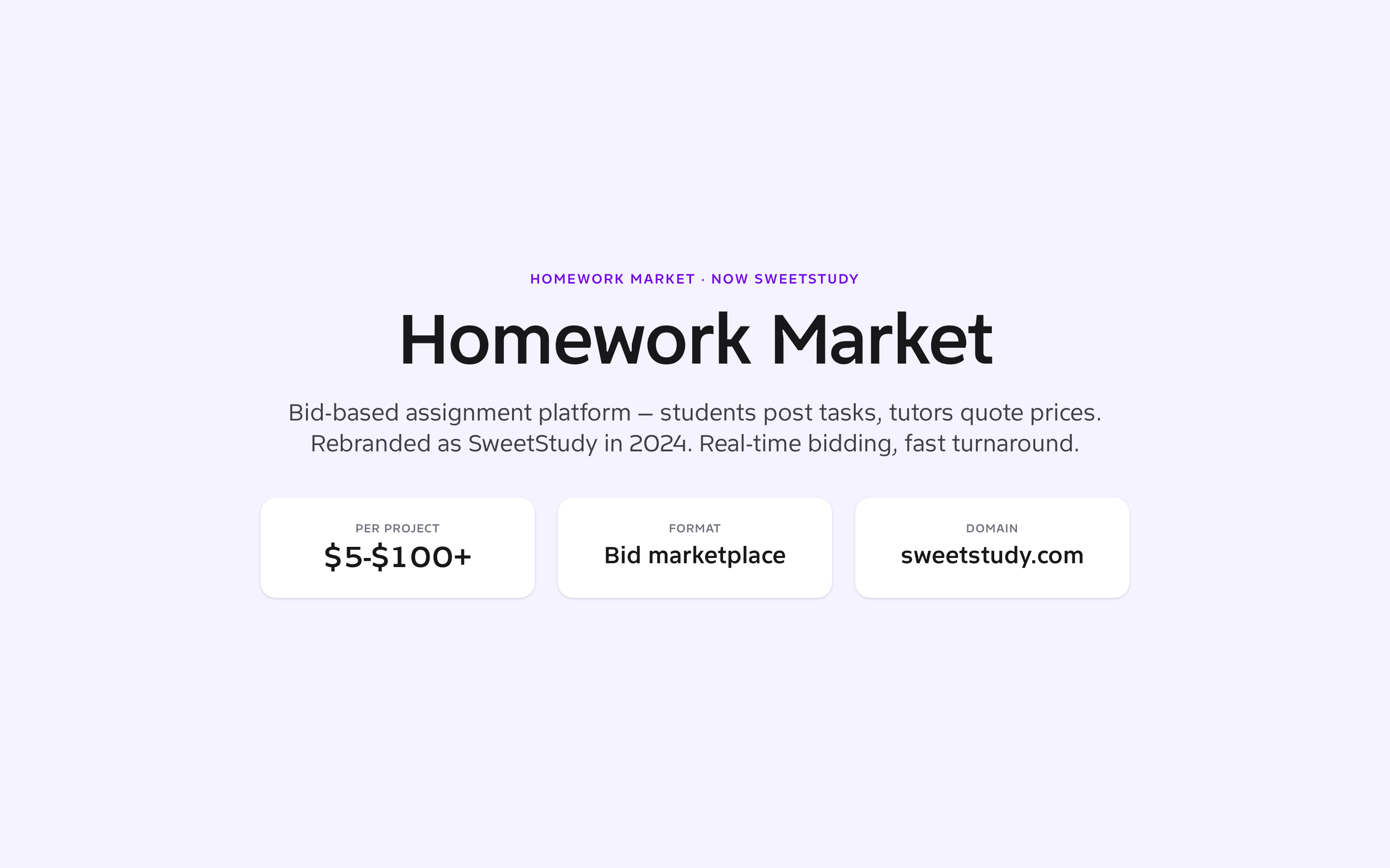 Homework Market (now SweetStudy) — bid-based marketplace for student assignments