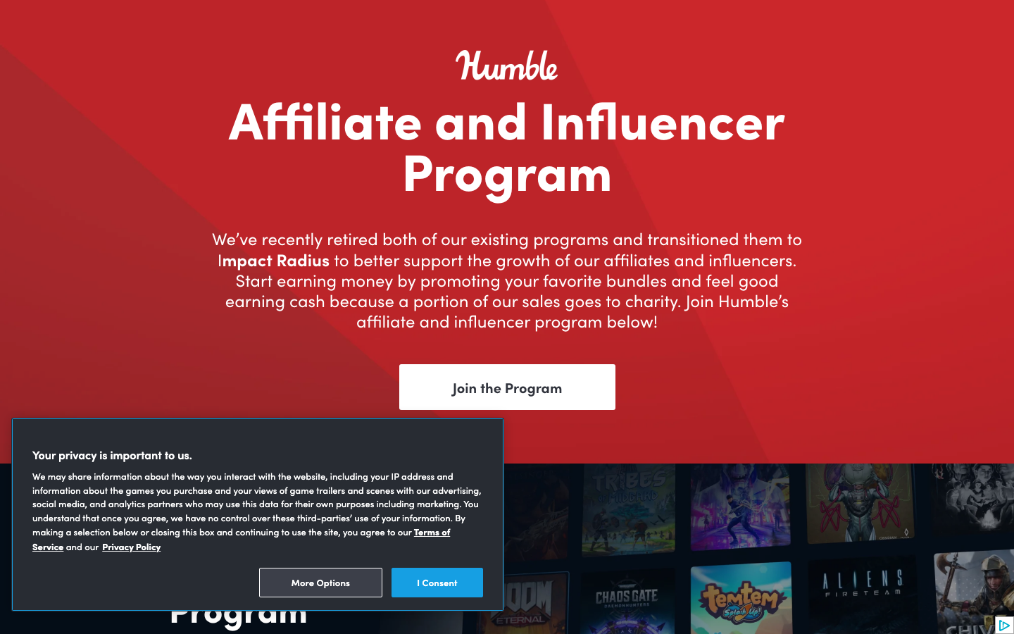 Humble Bundle Partners — 15 percent affiliate commission on game bundles and store purchases, easy approval, charity-tilt brand