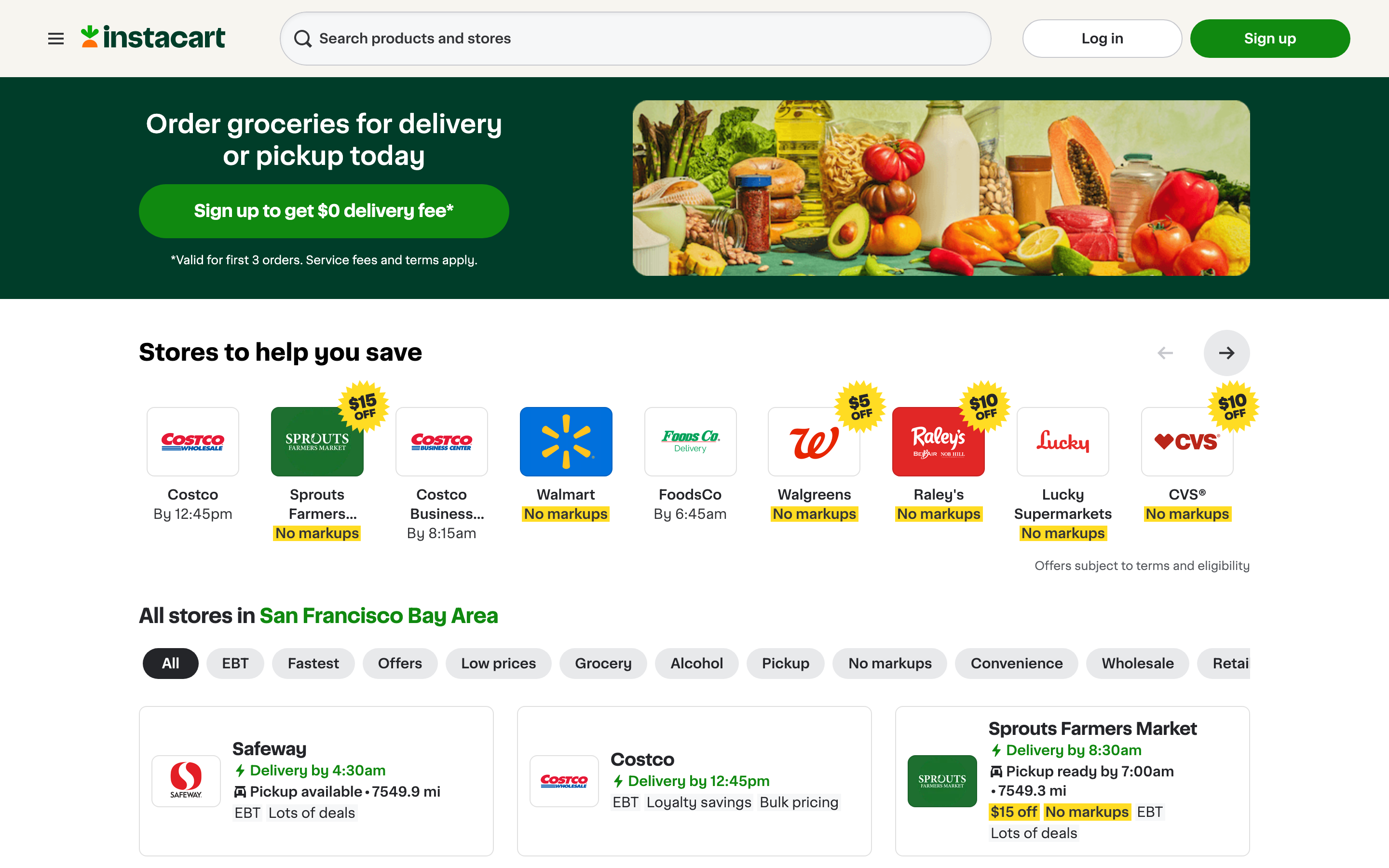 Instacart homepage — same-day grocery delivery from the closest stores in 2026