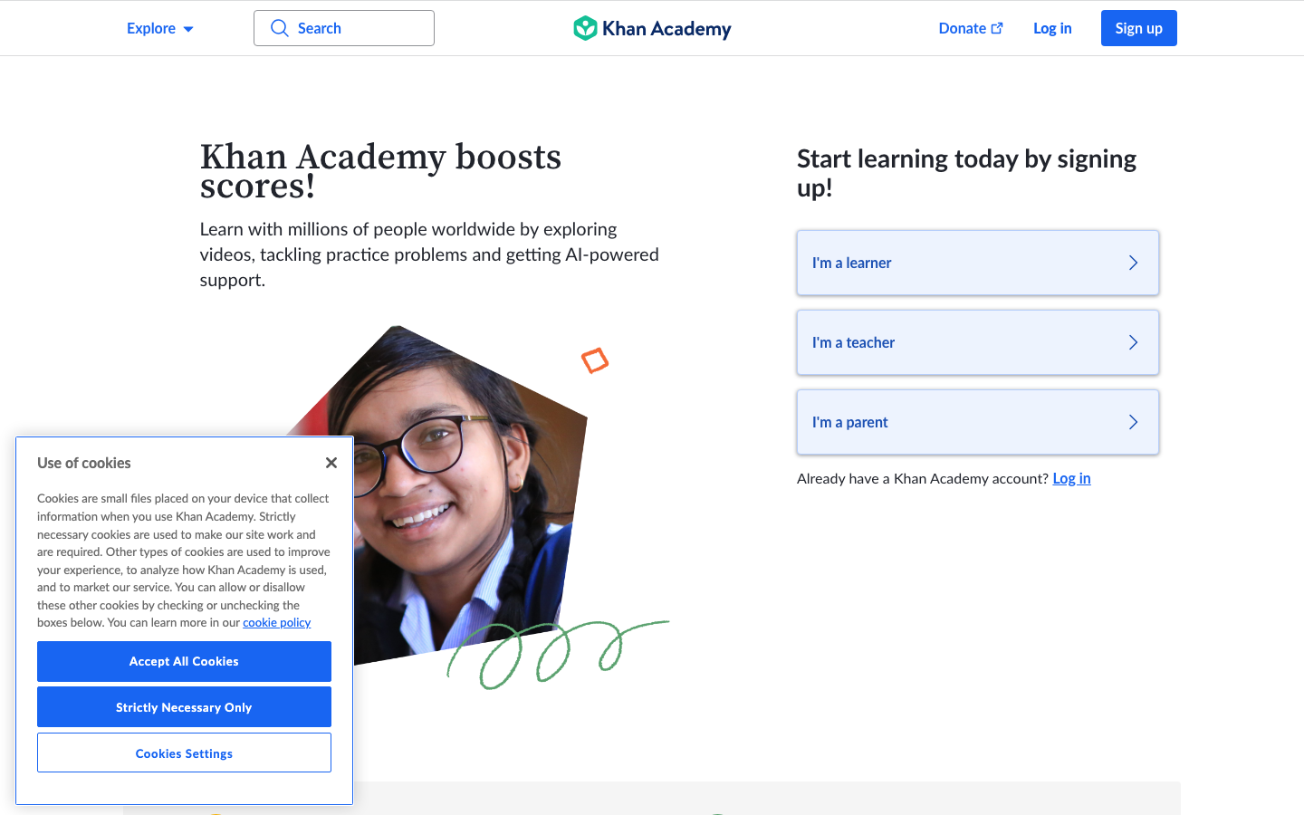 Khan Academy — completely free homework help, video lessons, and practice exercises across math, science, and test prep