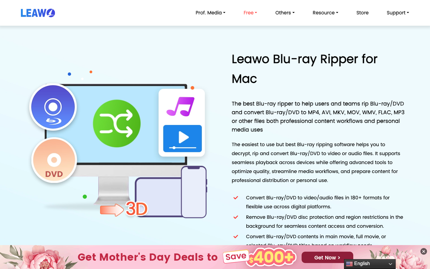 Leawo Blu-ray Ripper — value-tier paid Blu-ray ripper with 6X conversion speed and 180+ output formats