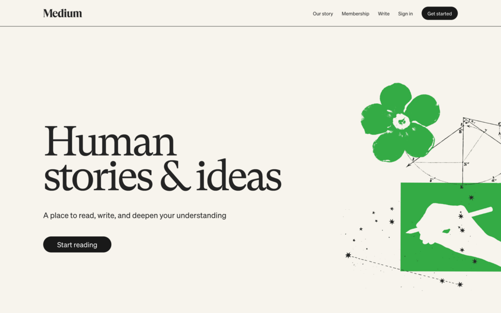 Medium homepage screenshot for the best free blogging platform comparison.