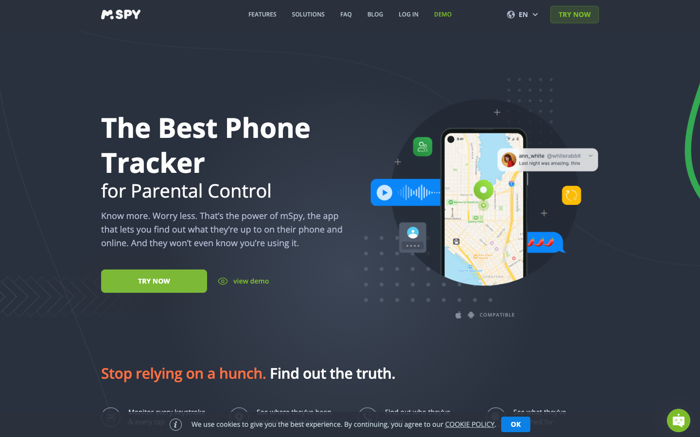 mSpy — heavy monitoring app with full message visibility, GPS tracking, and stealth installation options