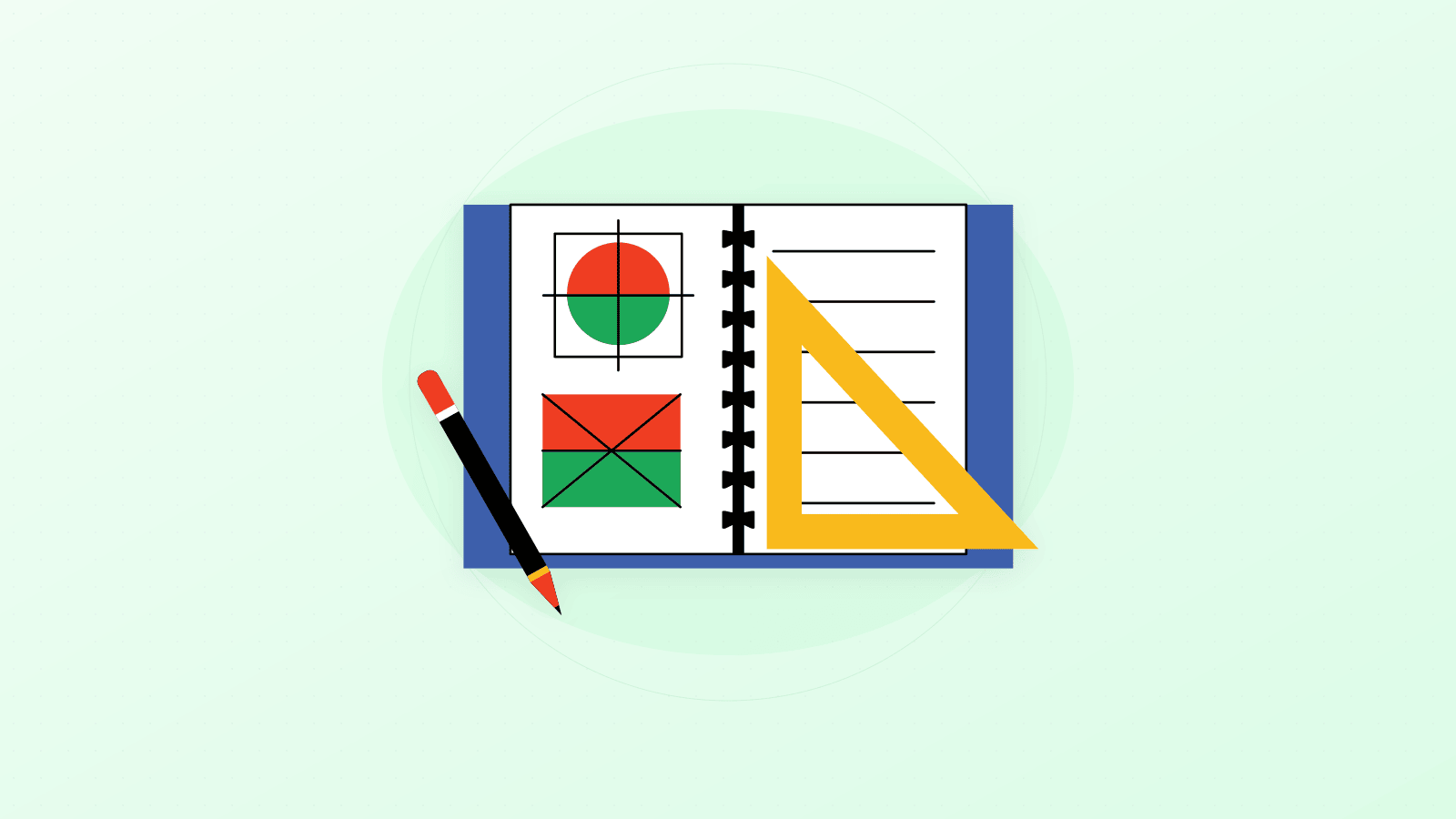 Illustration of mathematics education showing a textbook with pie charts, bar graphs, and mathematical equations
