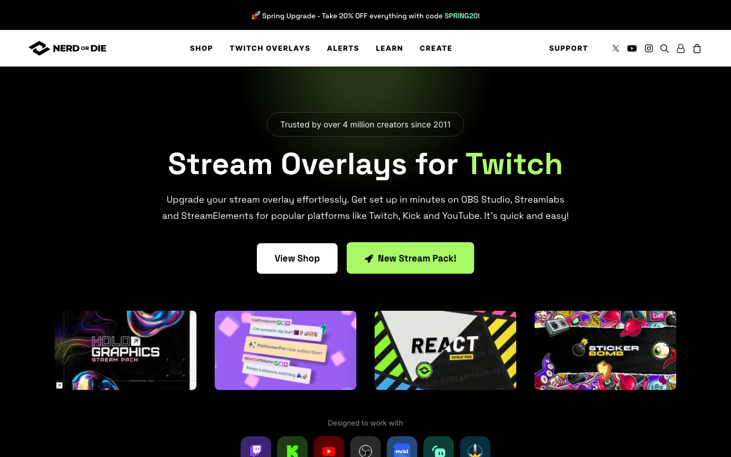 Nerd or Die — stream overlays, alerts, and StreamFX trusted by 4M+ creators since 2011