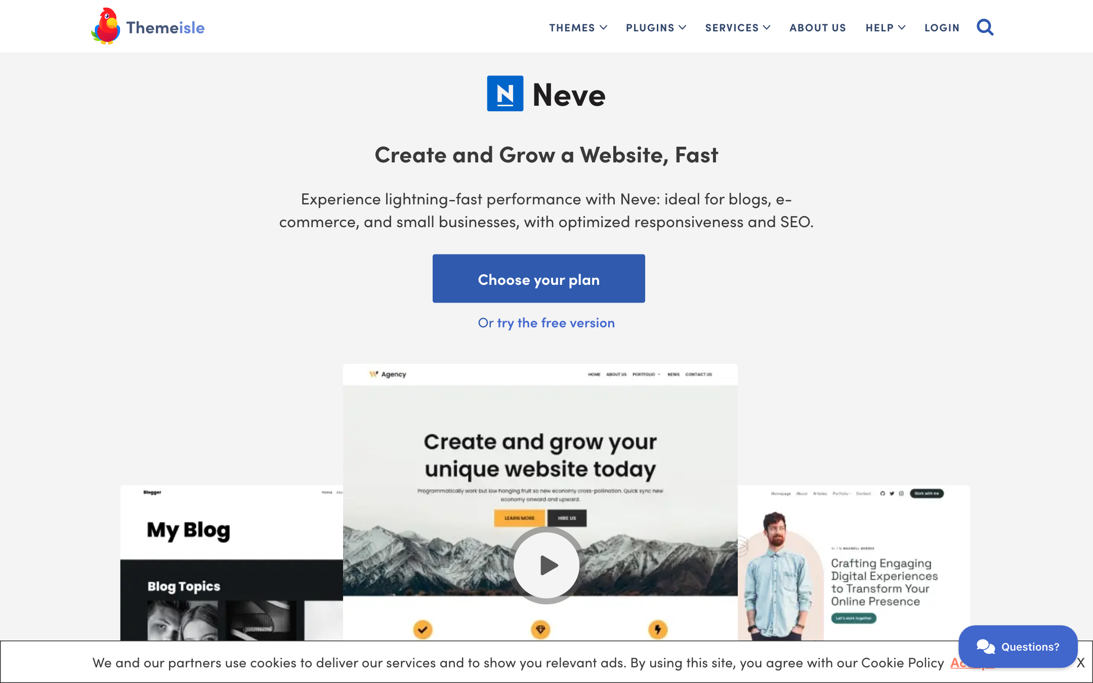 Neve WordPress theme page on ThemeIsle